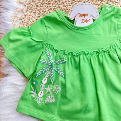 Conj. Batinha Búzios e Short Listrado - Verde e Areia